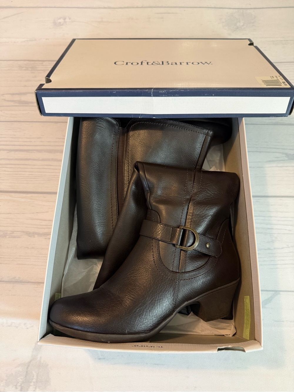 Kohl's Croft & Barrow Brown Mid-Heel Faux Leather Wide Calf Boots